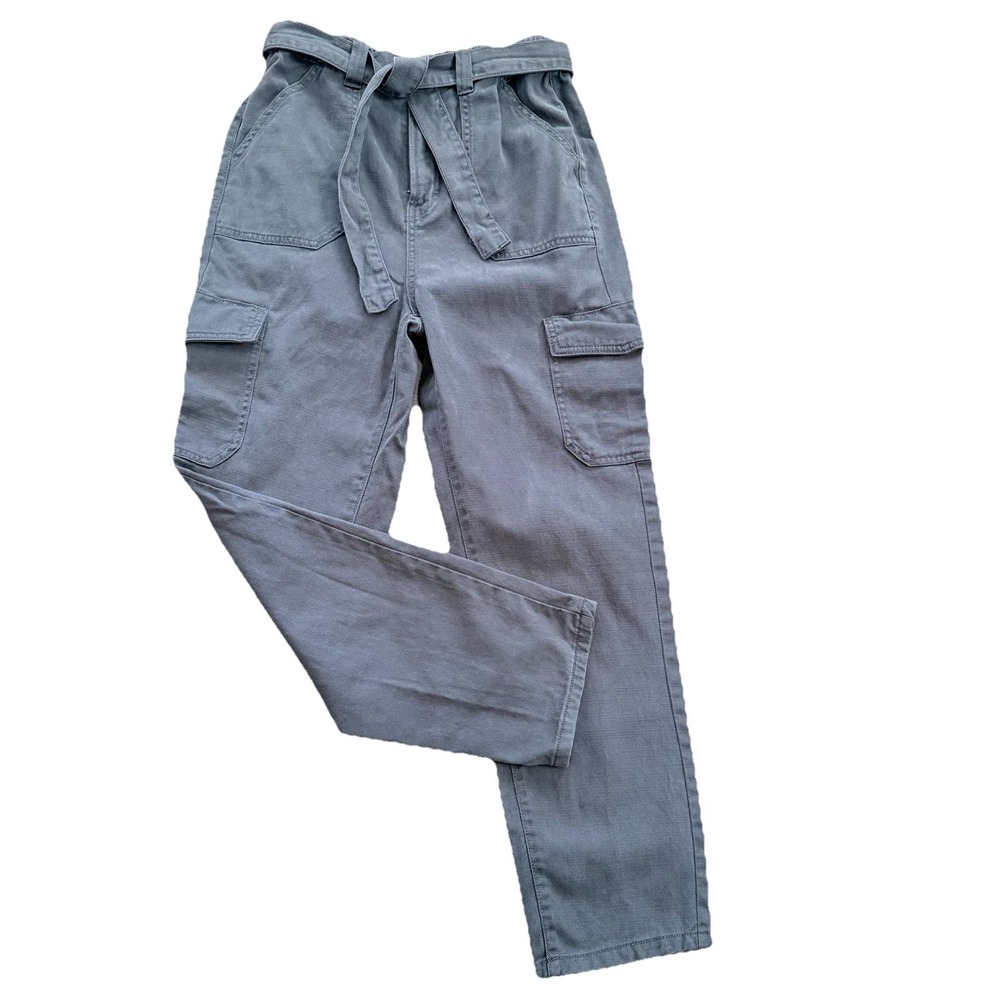ana A New Approach Pants Womens 4 Gray Cargo Cotton Tencel Belted Highest Rise
